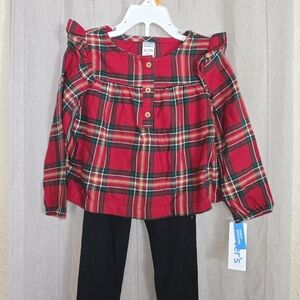 Carter's Red Plaid Top and Black Pants Set